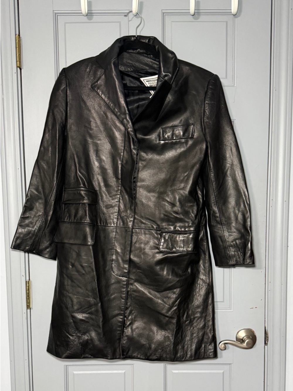Vintage Leather trench Coat Womens S Black Blazer Jacket J Percy Marvin Richards